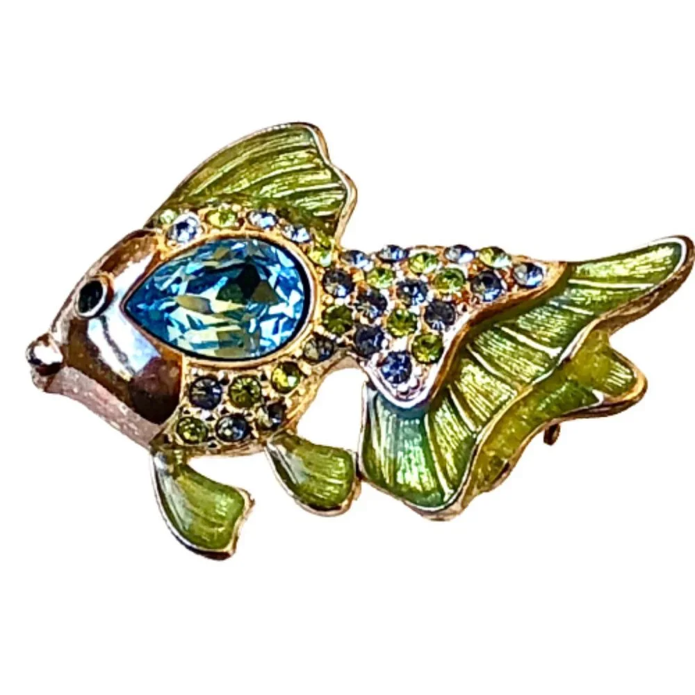 Monet Vintage FISH Brooch Enamel & Rhinestones